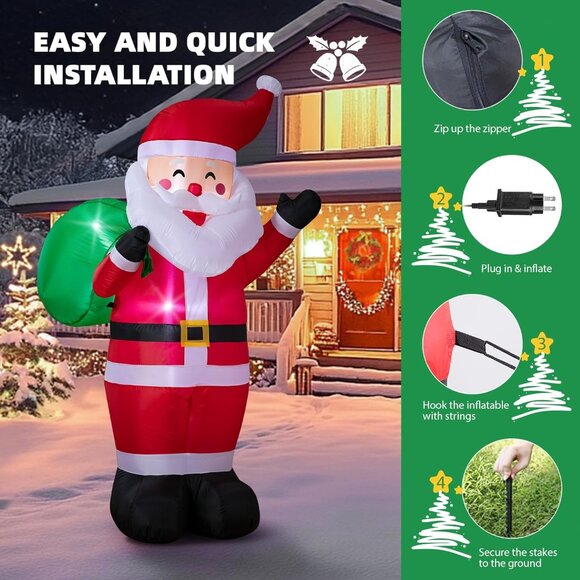 🆕6FT Christmas Inflatable Blow up Santa Claus Carrying Gift Outdoor Decoration - Picture 8 of 10